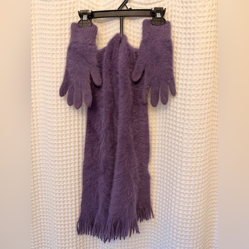 Nordstrom Spring Plush Purple Angora Scarf and Gloves Set